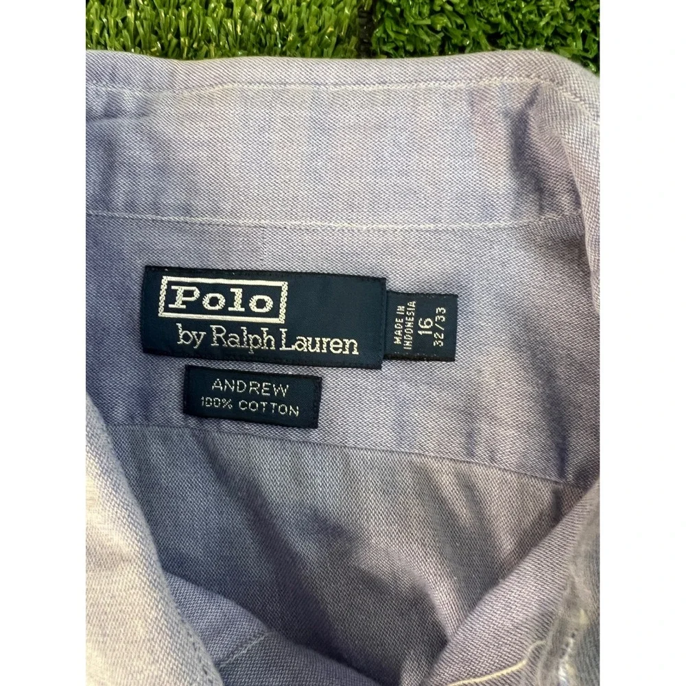 Polo Ralph Lauren Andrew Shirt Mens LG Blue Cotton Button‎ Down Long Sleeve